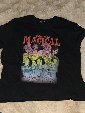 Disney Black Tee with Rainbow Disney Princess Graphic Women XL